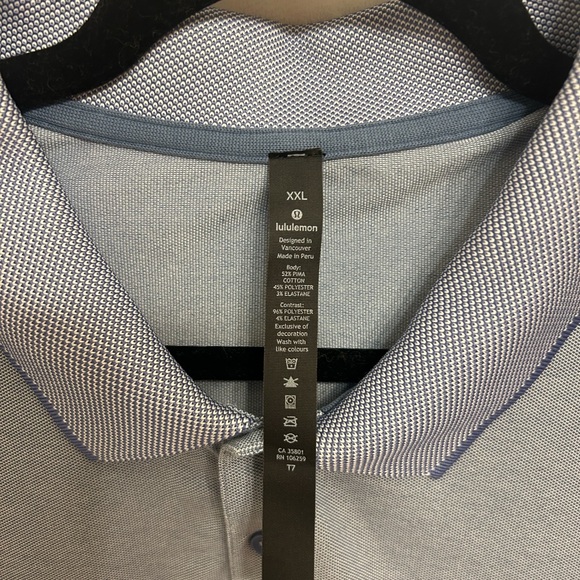 Lululemon Polo Shirt Men's XXL Light Blue Short Sleeve Wicking Stretch - Picture 7 of 12